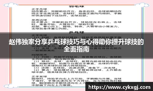 赵伟独家分享乒乓球技巧与心得助你提升球技的全面指南